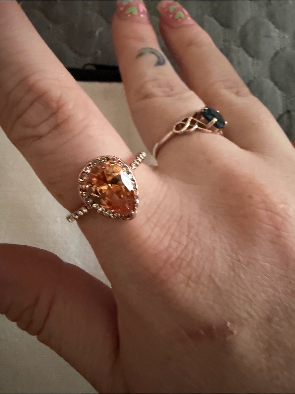 Rose Gold Teardrop Citrine Ring - Elegant Women's Fashion Ring